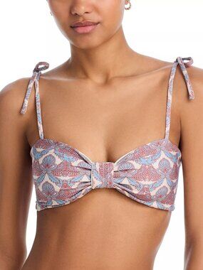 215$ JUAN DE DIOS San Miguel Bikini Top Shoulder Tie Strap Size L Sky Blue Ivory